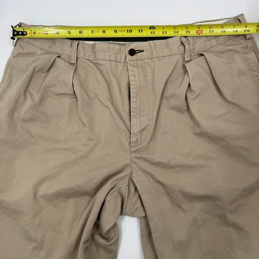 Orvis Pleated Chinos Mens 42 Khaki Tan Cotton Twill Straight Leg Cuffed Pants